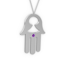 Fatma'nın (Hamsa) Eli Kolye - Ametist 18 ayar beyaz altın kolye (40 cm beyaz altın rolo zincir) #1aew2qm