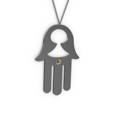 Fatma'nın (Hamsa) Eli Kolye - Dumanlı kuvars 925 ayar siyah rodyum kaplama gümüş kolye (40 cm gümüş rolo zincir) #1c4c5