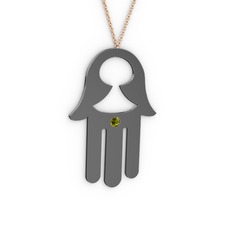 Fatma'nın (Hamsa) Eli Kolye - Peridot 925 ayar siyah rodyum kaplama gümüş kolye (40 cm rose altın rolo zincir) #1c80oiu