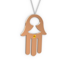 Fatma'nın (Hamsa) Eli Kolye - Sitrin 925 ayar rose altın kaplama gümüş kolye (40 cm beyaz altın rolo zincir) #1d4f02d