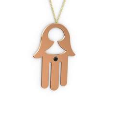 Fatma'nın (Hamsa) Eli Kolye - Siyah zirkon 18 ayar rose altın kolye (40 cm altın rolo zincir) #1dxxcqa