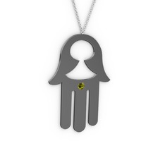 Fatma'nın (Hamsa) Eli Kolye - Peridot 925 ayar siyah rodyum kaplama gümüş kolye (40 cm gümüş rolo zincir) #1ebfmqk
