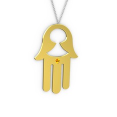 Fatma'nın (Hamsa) Eli Kolye - Sitrin 925 ayar altın kaplama gümüş kolye (40 cm beyaz altın rolo zincir) #1hh0e3w
