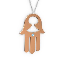 Fatma'nın (Hamsa) Eli Kolye - Akuamarin 925 ayar rose altın kaplama gümüş kolye (40 cm beyaz altın rolo zincir) #1j03j48