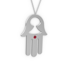 Fatma'nın (Hamsa) Eli Kolye - Garnet 18 ayar beyaz altın kolye (40 cm beyaz altın rolo zincir) #1l2bdnm