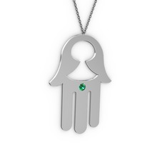 Yeşil kuvars 14 ayar beyaz altın kolye (40 cm gümüş rolo zincir)