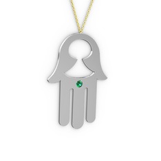 Fatma'nın (Hamsa) Eli Kolye - Yeşil kuvars 14 ayar beyaz altın kolye (40 cm altın rolo zincir) #1ojqzae