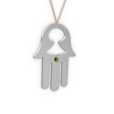 Fatma'nın (Hamsa) Eli Kolye - Peridot 925 ayar gümüş kolye (40 cm rose altın rolo zincir) #1pi0eqx