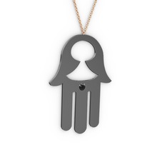 Fatma'nın (Hamsa) Eli Kolye - Siyah zirkon 925 ayar siyah rodyum kaplama gümüş kolye (40 cm rose altın rolo zincir) #1qrsv6c