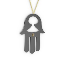 Fatma'nın (Hamsa) Eli Kolye - Dumanlı kuvars 925 ayar siyah rodyum kaplama gümüş kolye (40 cm altın rolo zincir) #1tv4t6