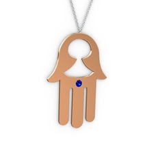 Fatma'nın (Hamsa) Eli Kolye - Lab safir 8 ayar rose altın kolye (40 cm gümüş rolo zincir) #1u67g7h