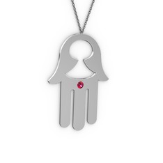 Rodolit garnet 14 ayar beyaz altın kolye (40 cm gümüş rolo zincir)