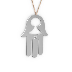 Fatma'nın (Hamsa) Eli Kolye - Swarovski 8 ayar beyaz altın kolye (40 cm gümüş rolo zincir) #1w3w4mg