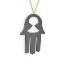 Fatma'nın (Hamsa) Eli Kolye - Yeşil kuvars 925 ayar siyah rodyum kaplama gümüş kolye (40 cm altın rolo zincir) #1wnjzbe