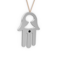 Siyah zirkon 14 ayar beyaz altın kolye (40 cm rose altın rolo zincir)