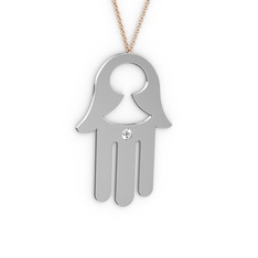 Fatma'nın (Hamsa) Eli Kolye - Beyaz zirkon 8 ayar beyaz altın kolye (40 cm rose altın rolo zincir) #1y9w38l