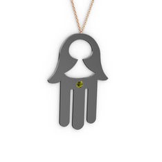 Fatma'nın (Hamsa) Eli Kolye - Peridot 925 ayar siyah rodyum kaplama gümüş kolye (40 cm rose altın rolo zincir) #3wgr8p