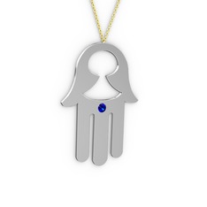 Fatma'nın (Hamsa) Eli Kolye - Lab safir 14 ayar beyaz altın kolye (40 cm gümüş rolo zincir) #3y1wed