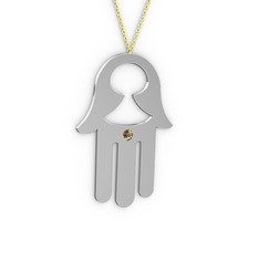 Fatma'nın (Hamsa) Eli Kolye - Dumanlı kuvars 14 ayar beyaz altın kolye (40 cm altın rolo zincir) #6x1yki