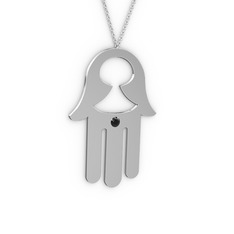 Fatma'nın (Hamsa) Eli Kolye - Siyah zirkon 14 ayar beyaz altın kolye (40 cm beyaz altın rolo zincir) #a4ysoa