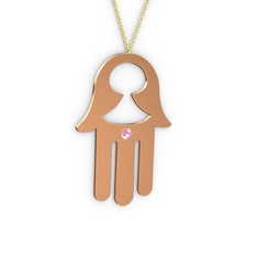 Fatma'nın (Hamsa) Eli Kolye - Pembe kuvars 14 ayar rose altın kolye (40 cm altın rolo zincir) #cvv7x5