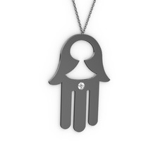 Fatma'nın (Hamsa) Eli Kolye - Beyaz zirkon 925 ayar siyah rodyum kaplama gümüş kolye (40 cm gümüş rolo zincir) #dfmncs