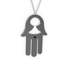 Fatma'nın (Hamsa) Eli Kolye - Siyah zirkon 925 ayar siyah rodyum kaplama gümüş kolye (40 cm beyaz altın rolo zincir) #ezf2d3