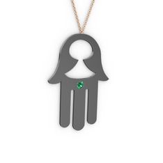 Fatma'nın (Hamsa) Eli Kolye - Yeşil kuvars 925 ayar siyah rodyum kaplama gümüş kolye (40 cm gümüş rolo zincir) #f0dw92