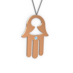 Fatma'nın (Hamsa) Eli Kolye - Akuamarin 8 ayar rose altın kolye (40 cm gümüş rolo zincir) #h5tm57
