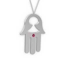 Fatma'nın (Hamsa) Eli Kolye - Rodolit garnet 18 ayar beyaz altın kolye (40 cm beyaz altın rolo zincir) #ial03j