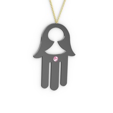 Fatma'nın (Hamsa) Eli Kolye - Pembe kuvars 925 ayar siyah rodyum kaplama gümüş kolye (40 cm altın rolo zincir) #jp9ixj
