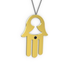 Fatma'nın (Hamsa) Eli Kolye - Siyah zirkon 18 ayar altın kolye (40 cm gümüş rolo zincir) #k6h52p