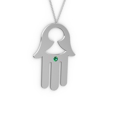 Fatma'nın (Hamsa) Eli Kolye - Yeşil kuvars 18 ayar beyaz altın kolye (40 cm beyaz altın rolo zincir) #k9ldov