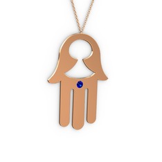 Fatma'nın (Hamsa) Eli Kolye - Lab safir 8 ayar rose altın kolye (40 cm rose altın rolo zincir) #l3kqov