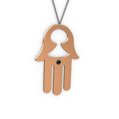 Fatma'nın (Hamsa) Eli Kolye - Siyah zirkon 925 ayar rose altın kaplama gümüş kolye (40 cm gümüş rolo zincir) #mnemk0