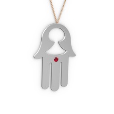 Garnet 8 ayar beyaz altın kolye (40 cm gümüş rolo zincir)