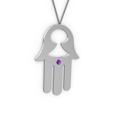 Fatma'nın (Hamsa) Eli Kolye - Ametist 18 ayar beyaz altın kolye (40 cm gümüş rolo zincir) #nlpb8m