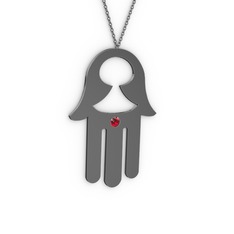 Fatma'nın (Hamsa) Eli Kolye - Garnet 925 ayar siyah rodyum kaplama gümüş kolye (40 cm gümüş rolo zincir) #nrkgos