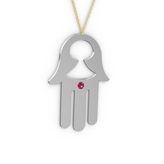 Fatma'nın (Hamsa) Eli Kolye - Rodolit garnet 14 ayar beyaz altın kolye (40 cm gümüş rolo zincir) #olq10z