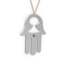 Fatma'nın (Hamsa) Eli Kolye - Dumanlı kuvars 18 ayar beyaz altın kolye (40 cm rose altın rolo zincir) #r0d72u