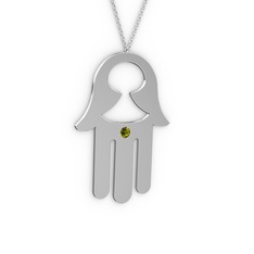 Fatma'nın (Hamsa) Eli Kolye - Peridot 18 ayar beyaz altın kolye (40 cm beyaz altın rolo zincir) #xqljhl