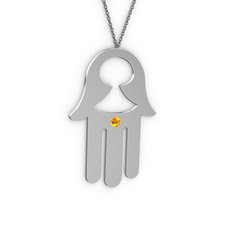 Fatma'nın (Hamsa) Eli Kolye - Sitrin 8 ayar beyaz altın kolye (40 cm gümüş rolo zincir) #y0gj9g