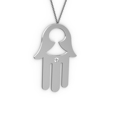 Fatma'nın (Hamsa) Eli Kolye - Pırlanta 18 ayar beyaz altın kolye (0.015 karat, 40 cm gümüş rolo zincir) #yeow4w