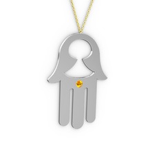 Fatma'nın (Hamsa) Eli Kolye - Sitrin 8 ayar beyaz altın kolye (40 cm altın rolo zincir) #yggrjf