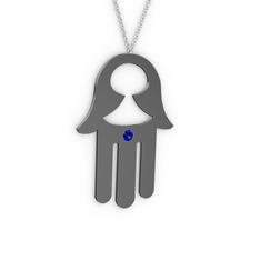 Fatma'nın (Hamsa) Eli Kolye - Lab safir 925 ayar siyah rodyum kaplama gümüş kolye (40 cm gümüş rolo zincir) #z65qak