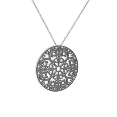 Moneda Kolye - 925 ayar siyah rodyum kaplama gümüş kolye (40 cm beyaz altın rolo zincir) #1fc0ltc