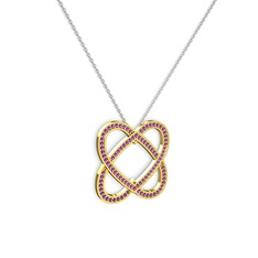 Taşlı Çift Kalp Kolye - Ametist 18 ayar altın kolye (40 cm beyaz altın rolo zincir) #10wlkqe