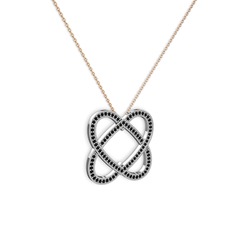 Taşlı Çift Kalp Kolye - Siyah zirkon 18 ayar beyaz altın kolye (40 cm rose altın rolo zincir) #11n8nia