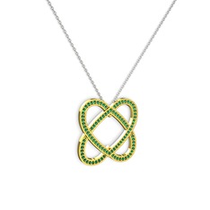 Taşlı Çift Kalp Kolye - Yeşil kuvars 8 ayar altın kolye (40 cm gümüş rolo zincir) #11wx76m