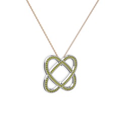 Taşlı Çift Kalp Kolye - Peridot 925 ayar gümüş kolye (40 cm rose altın rolo zincir) #121pu7r